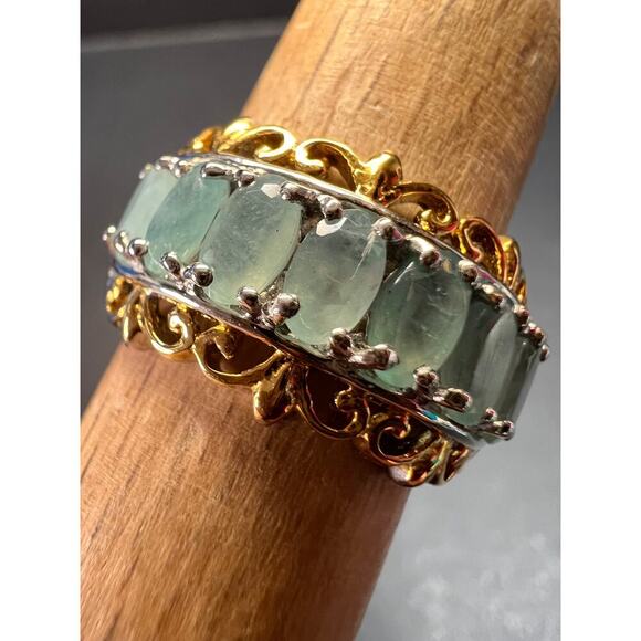 Grandidierite 7 stone two toned sterling silver ring size 5 - Picture 13 of 16